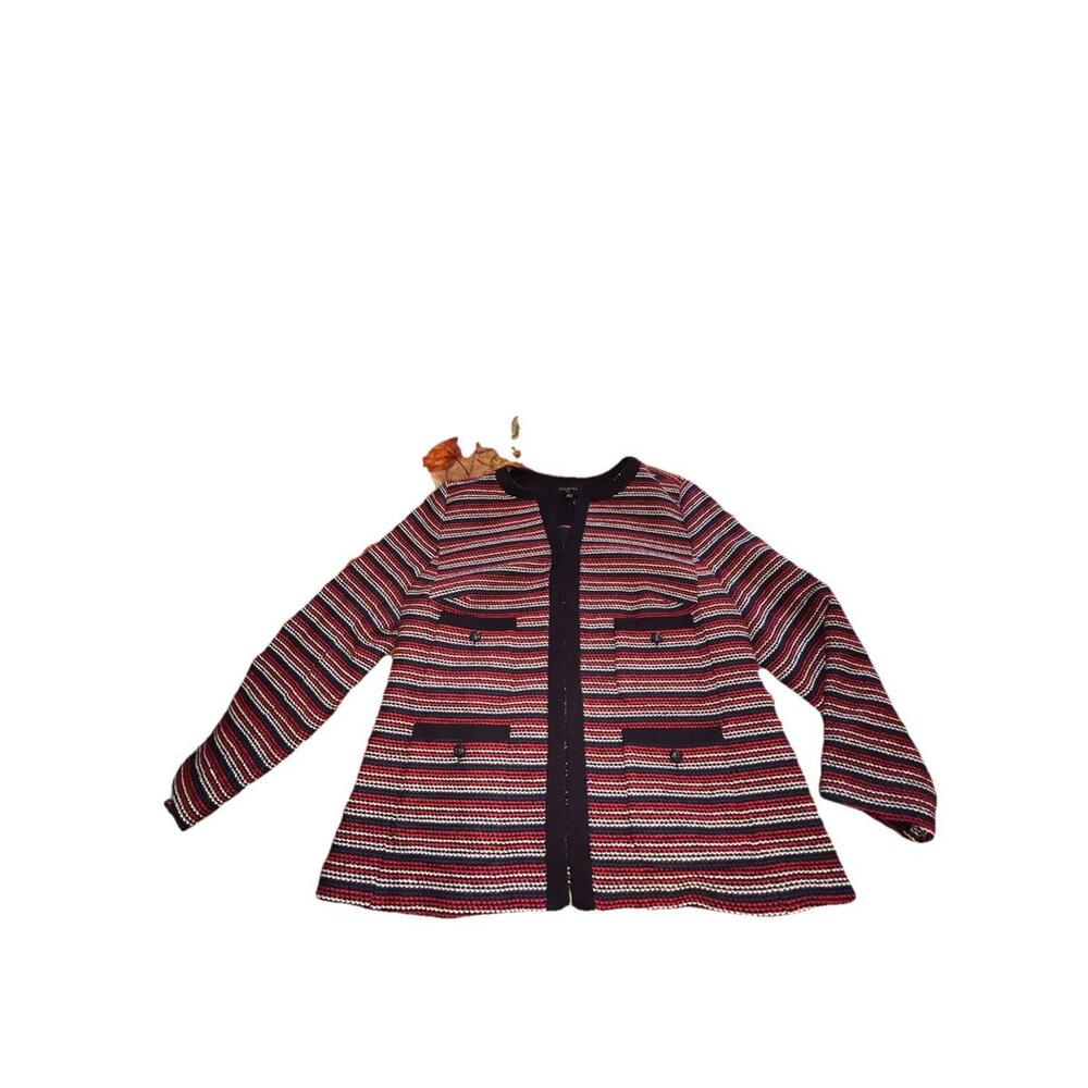 Talbots 1X Red Blue White Striped Bouclé Tweed Blazer Jacket Secretary Corpcore